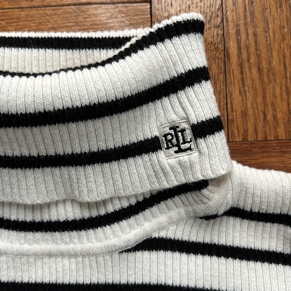 Lauren Ralph Lauren Black and White Striped Ribbed Turtleneck Sweater - Picture 3 of 4